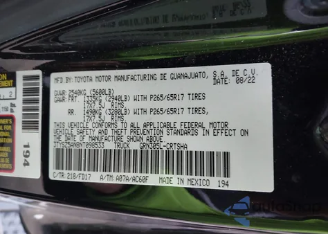 2022 Toyota Tacoma Trd Sport из США, поврежденный, VIN 3TYSZ5AN8NT098533